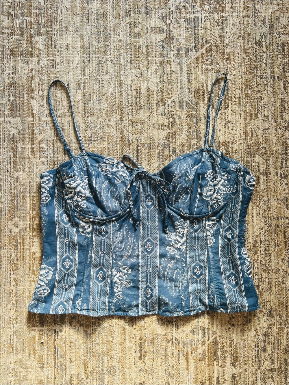 Ralph Lauren Blue Floral Bustier Cotton Camisole